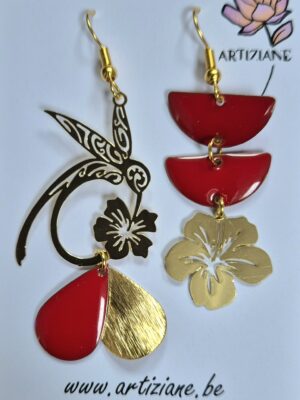 Boucles et penditifs en acier, sequins emaillés