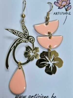 Boucles pendentifs en acier et perle en verre