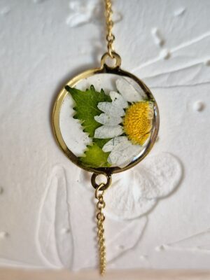 Bracelet acier inoxydable, résine, fleurs pressées